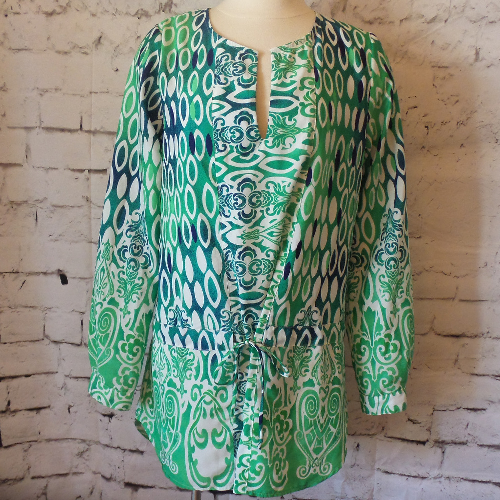 Tunic V Neck Long Sleeves Drawstring Medium